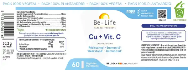 Be-life Cu + Vitamine C Gélules B/60