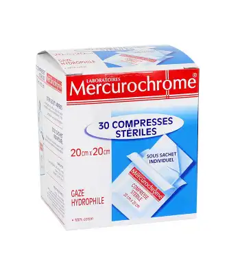 Mercurochrome 30 Compresses Stériles 20cm x 20cm