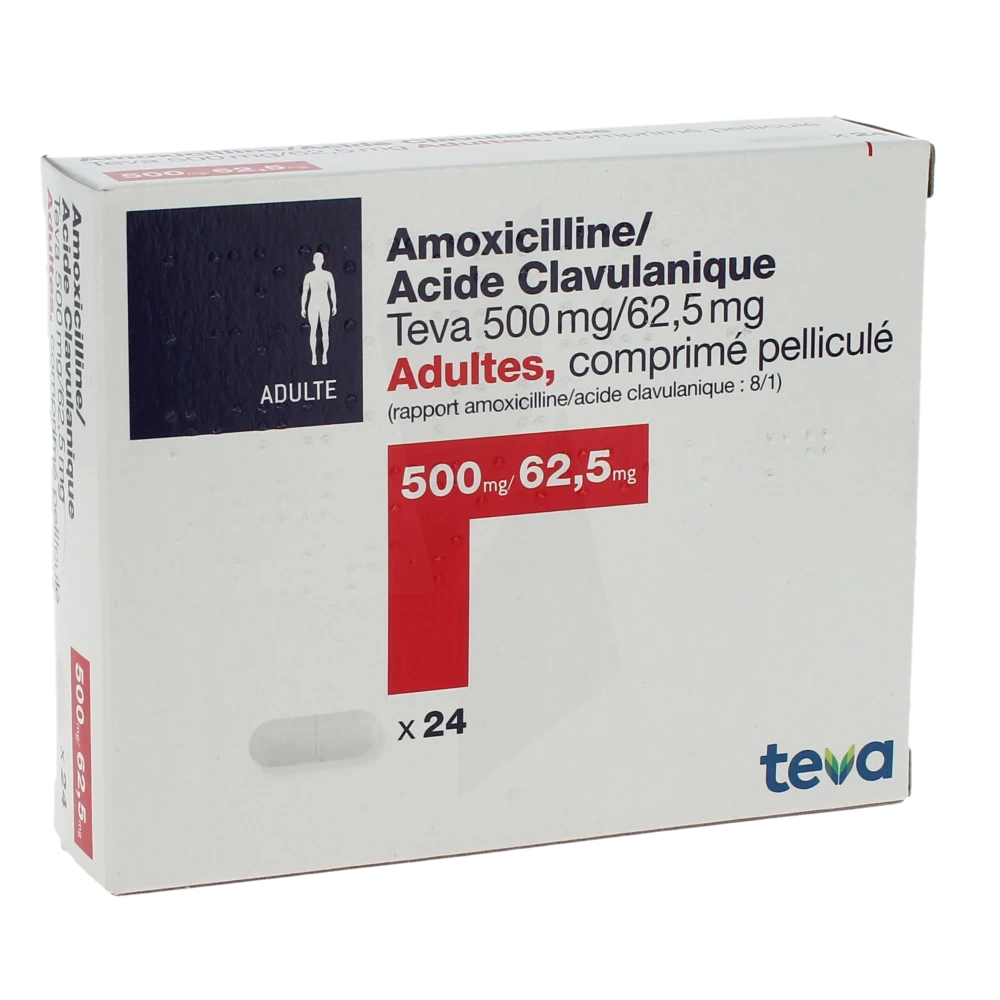 Amoxicilline/acide Clavulanique Teva 500 Mg/62,5 Mg Adultes, Comprimé Pelliculé (rapport Amoxicilline/acide Clavulanique : 8/1)