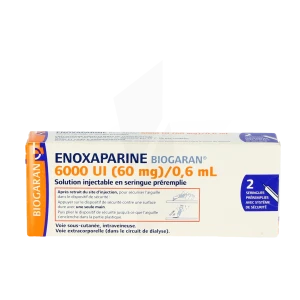 Enoxaparine Biogaran 6000 Ui (60 Mg)/0,6 Ml, Solution Injectable En Seringue Préremplie
