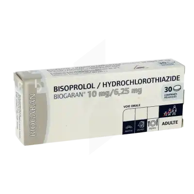 Bisoprolol/hydrochlorothiazide Biogaran 10 Mg/6,25 Mg, Comprimé Pelliculé à TOULON
