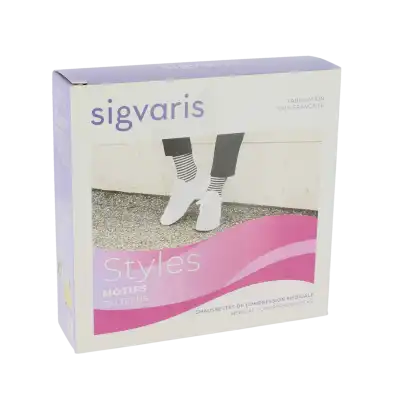 Sigvaris Styles Motifs Mariniere Chaussettes  Femme Classe 2 Marine Blanc Large Normal à Bordeaux