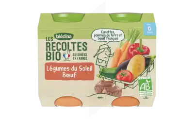 Blédina Les Récoltes Bio Légumes Du Soleil Bœuf 2 Pots/200g à UGINE