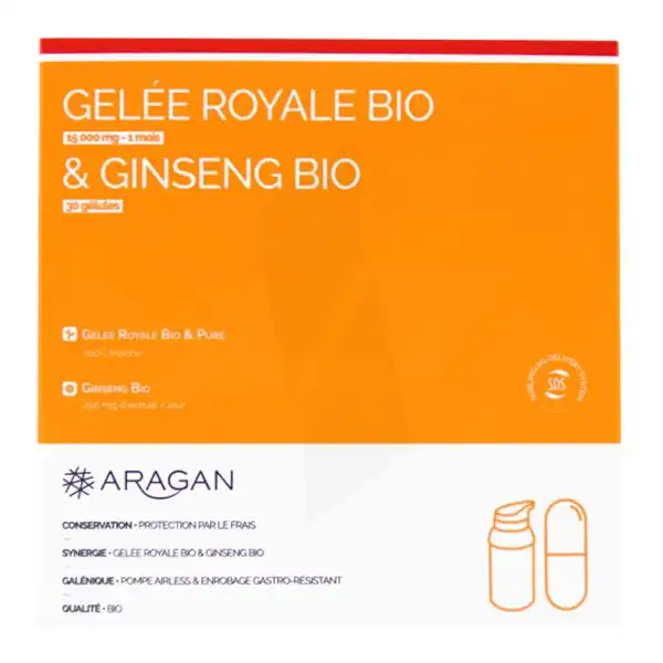 Aragan Gelée Royale & Ginseng Bio 15000 Mg Gelée + Comprimés Fl Pompe Airless/18g + Comprimés