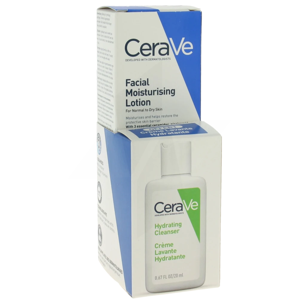 Cerave Facial Moisturizers Crème Hydratante Visage Pour Les Peaux Normales à Sèches Tube/52ml + Crème Lavante 20ml