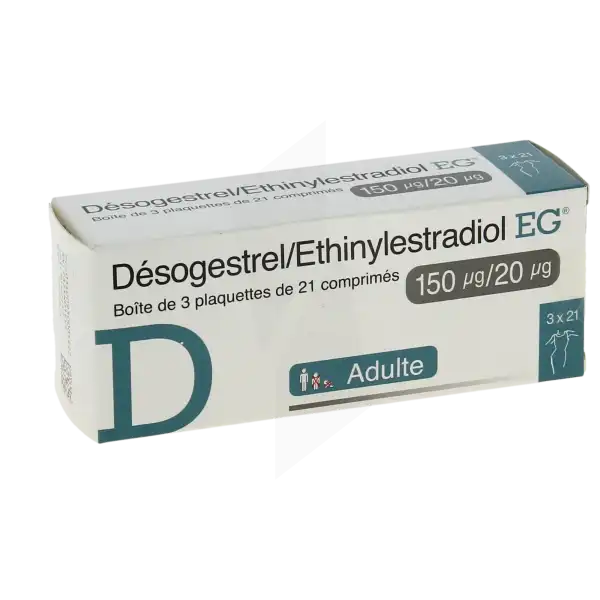 Desogestrel/ethinylestradiol Eg 150 Microgrammes/20 Microgrammes, Comprimé