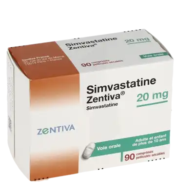 SIMVASTATINE ZENTIVA 20 mg, comprimé pelliculé sécable