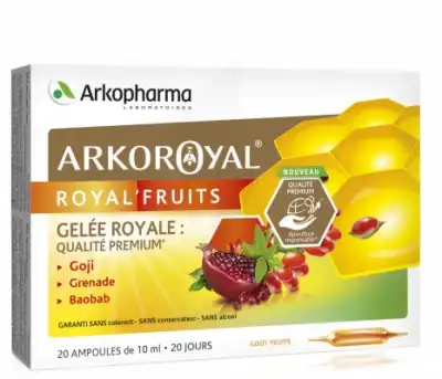 Arkoroyal Royal'fruits Gelée Royale Goji Grenade Baobab Solution Buvable 20 Ampoules/10ml à Ris-Orangis