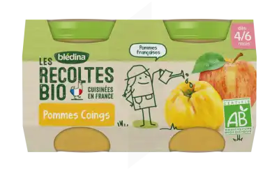 Blédina Les Récoltes Bio Pommes Coings 2 Pots/130g à VILLENAVE D'ORNON