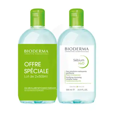 Acheter Bioderma Sébium H2O eau micellaire nettoyante purifiante 2x500ml à CANEJAN