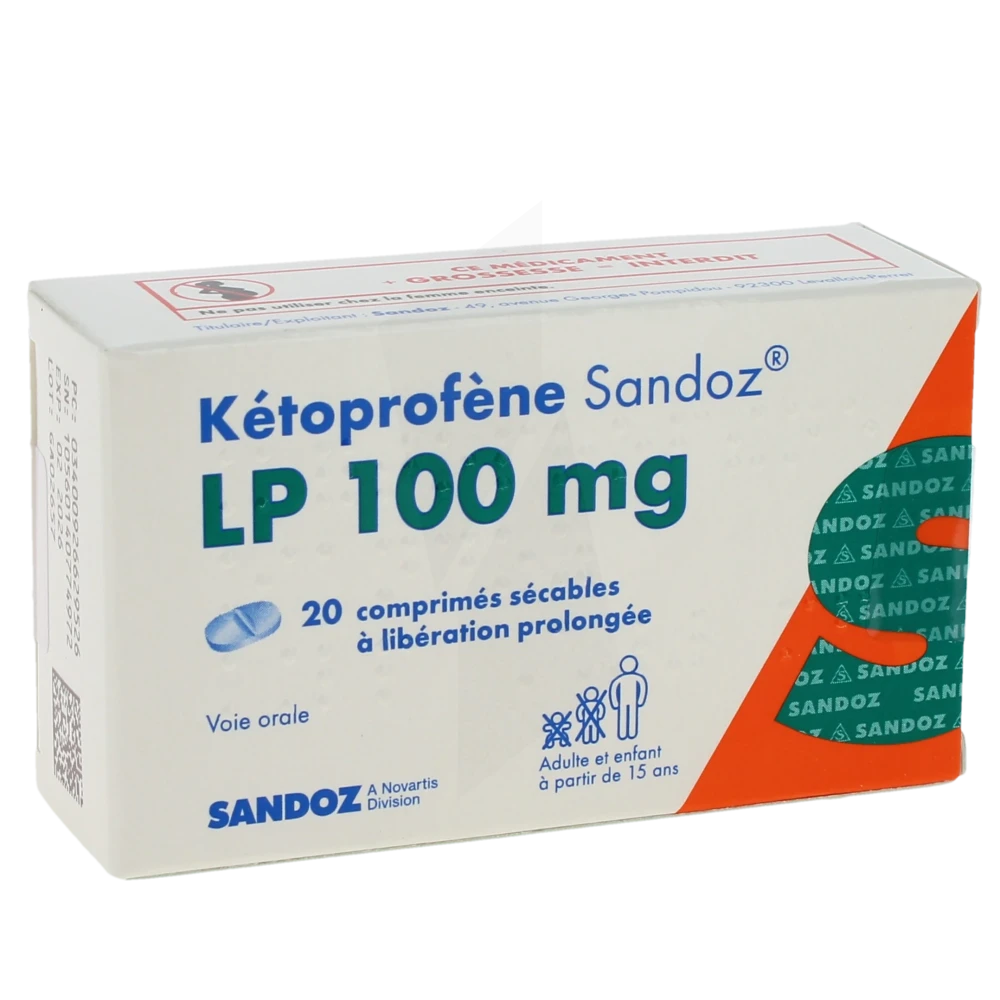 Ketoprofene Sandoz Lp 100 Mg, Comprimé Sécable à Libération Prolongée