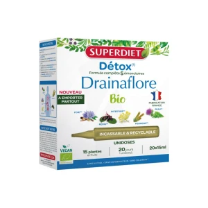 Drainaflore Bio Solution Buvable Détox Drainage 20 Unidoses/15ml