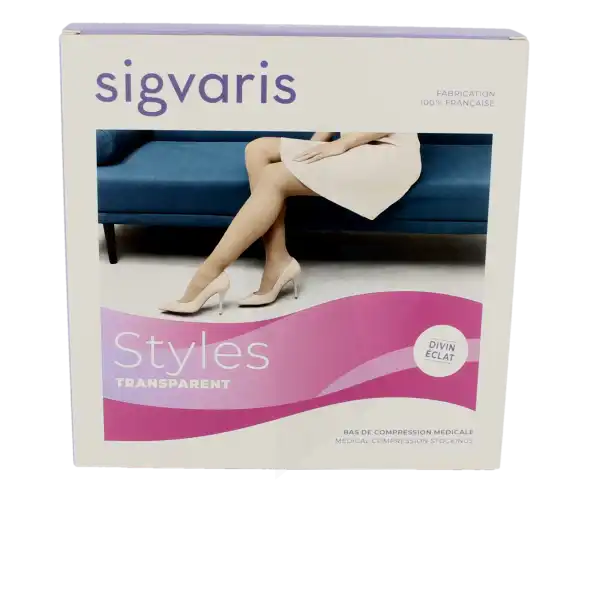 Sigvaris Styles Transparent Bas Auto-fixants  Femme Classe 2 Noir Small Long