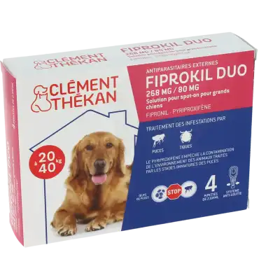 Fiprokil Duo 268mg/80mg Solution pour spot-on grands chiens 20-40kg 4 Pipettes/2.68ml