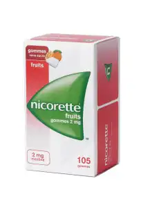 Nicorette Fruits 2 Mg Sans Sucre, Gomme à Mâcher Médicamenteuse édulcorée Au Xylitol Et à L'acésulfame Potassique à SAINT-PRIEST