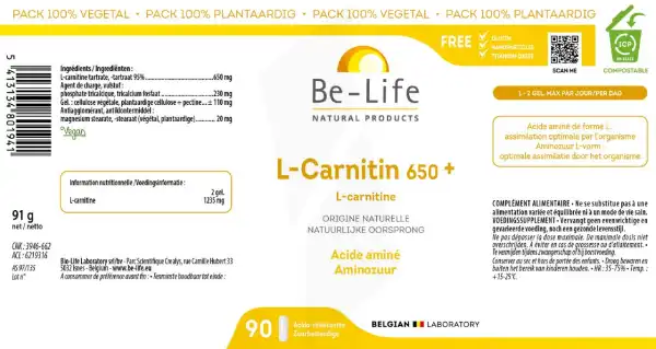 Be-life L-carnitin 650+ Gélules B/90