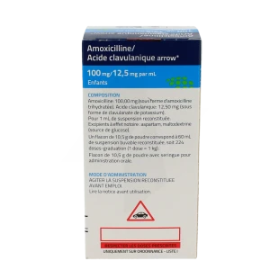 Amoxicilline Acide Clavulanique Arrow 100 Mg/12,5 Mg Par Ml Enfants, Poudre Pour Suspension Buvable En Flacon (rapport Amoxicilline/acide Clavulanique : 8/1)