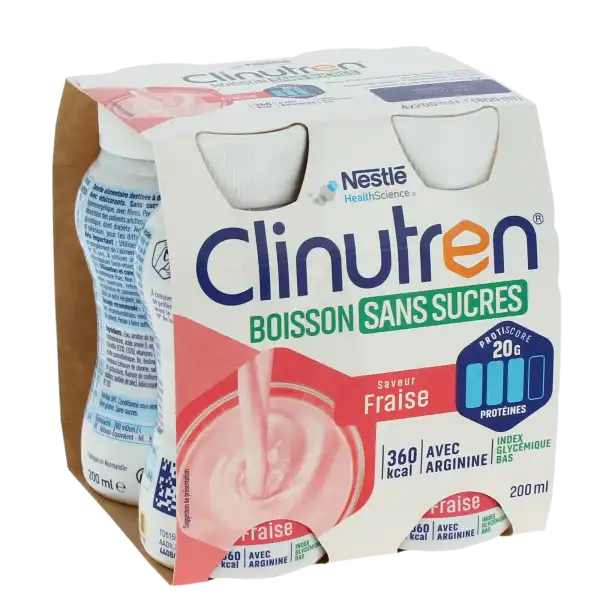 Clinutren Boisson Sans Sucre Nutriment Fraise 4 Bouteilles/200ml