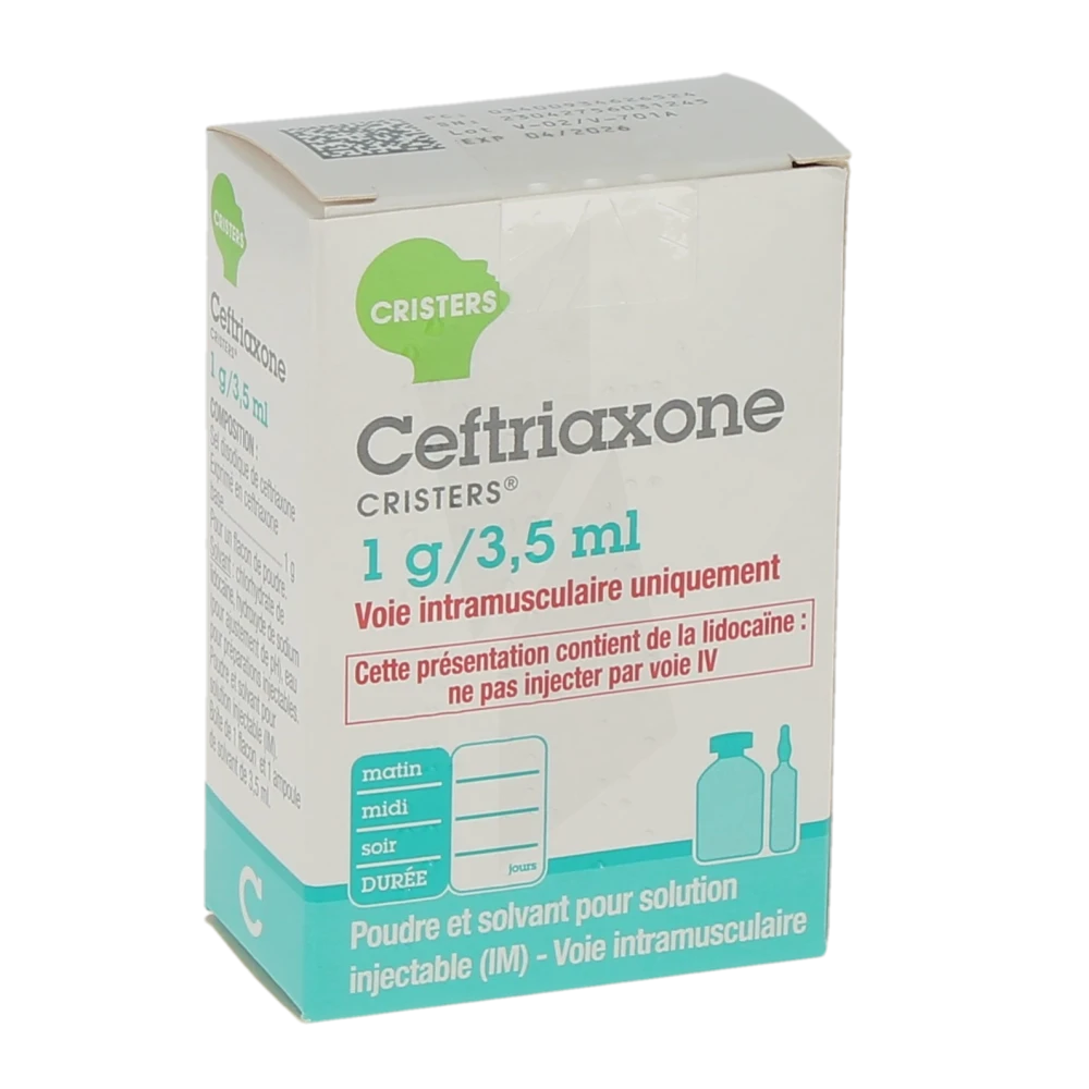 Ceftriaxone Cristers 1 G/3,5 Ml, Poudre Et Solvant Pour Solution Injectable (im)