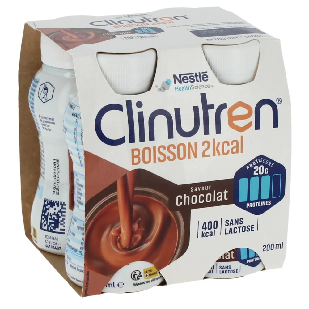 Clinutren Boisson 2 Kcal Nutriment Chocolat 4 Bouteilles/200ml