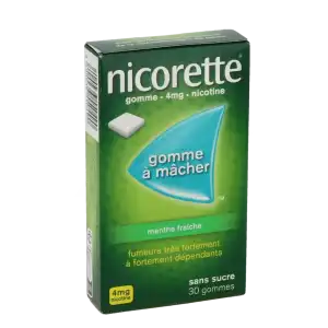 Nicorette Menthe Fraiche 4 Mg Sans Sucre, Gomme à Mâcher Médicamenteuse édulcorée Au Xylitol Et à L'acésulfame Potassique à La Rochette