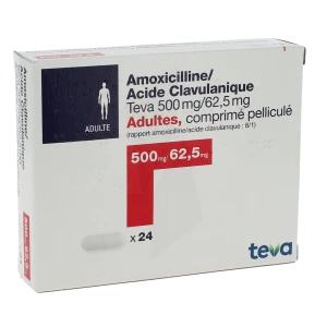 Amoxicilline/acide Clavulanique Teva 500 Mg/62,5 Mg Adultes, Comprimé Pelliculé (rapport Amoxicilline/acide Clavulanique : 8/1)