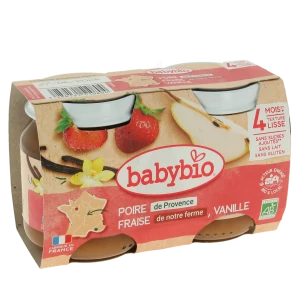 Babybio Alimentation Infantile Poire Fraises Vanille 2pots/130g