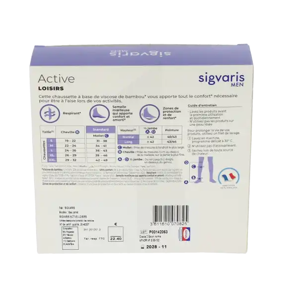 Sigvaris Active Loisirs New Chaussette Classe 2 Homme Noir Normal L