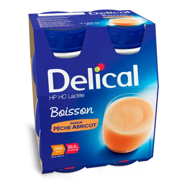 Delical Boisson Hp Hc Lactée Nutriment Pêche Abricot 4 Bouteilles/200ml