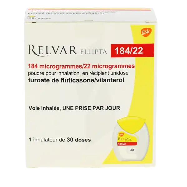 Relvar Ellipta 184 Microgrammes/22 Microgrammes, Poudre Pour Inhalation, En Récipient Unidose