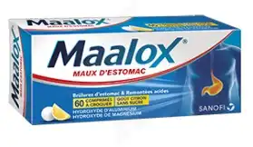 MAALOX MAUX D'ESTOMAC HYDROXYDE D'ALUMINIUM/HYDROXYDE DE MAGNESIUM 400 mg/400 mg SANS SUCRE, comprimé à croquer édulcoré à la saccharine sodique, au sorbitol et au maltitol