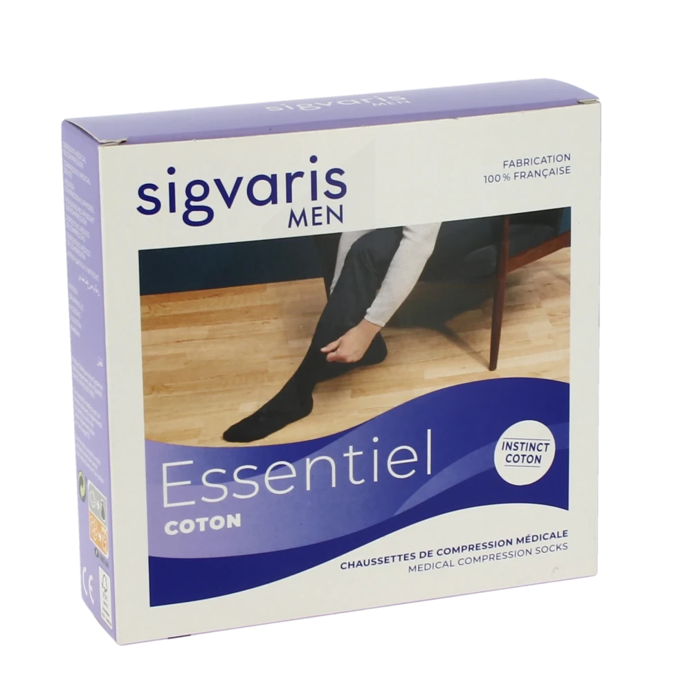 Sigvaris Essentiel Coton Chaussettes  Homme Classe 2 Noir X Large Long