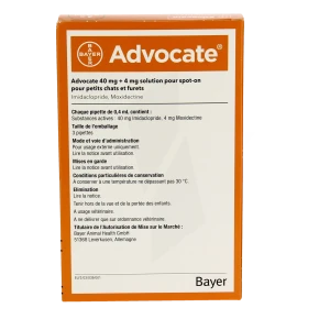 Advocate 40mg+4mg Spot-on Solution Externe Chat Moins De 4kg 3 Pipettes/0,4ml