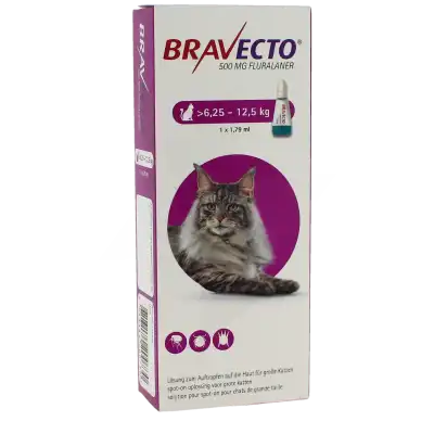 BRAVECTO 500 MG SOLUTION POUR SPOT-ON POUR CHATS DE GRANDE TAILLE (> 6,25 - 12,5 KG), Solution pour spot-on