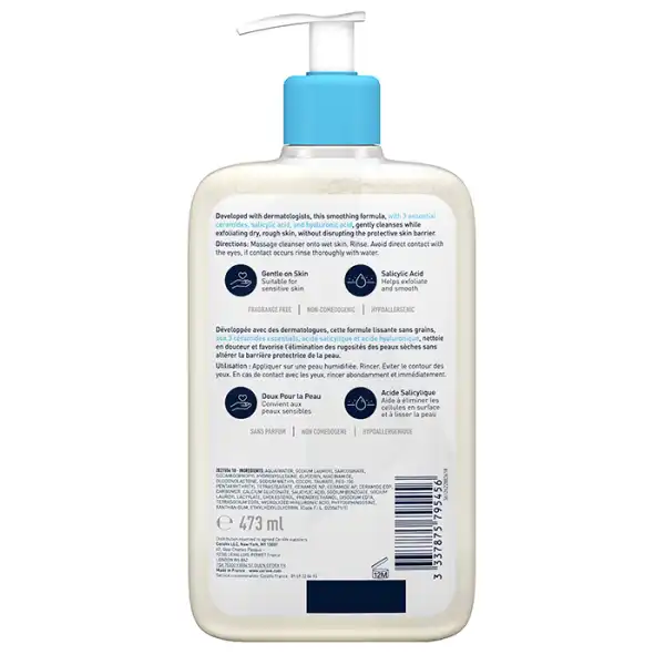 Cerave Sa Anti-rugosités Gel Nettoyant Sa Anti-rugosités Pour Les Peaux Sèches Et Rugueuses Flacon Pompe/473ml