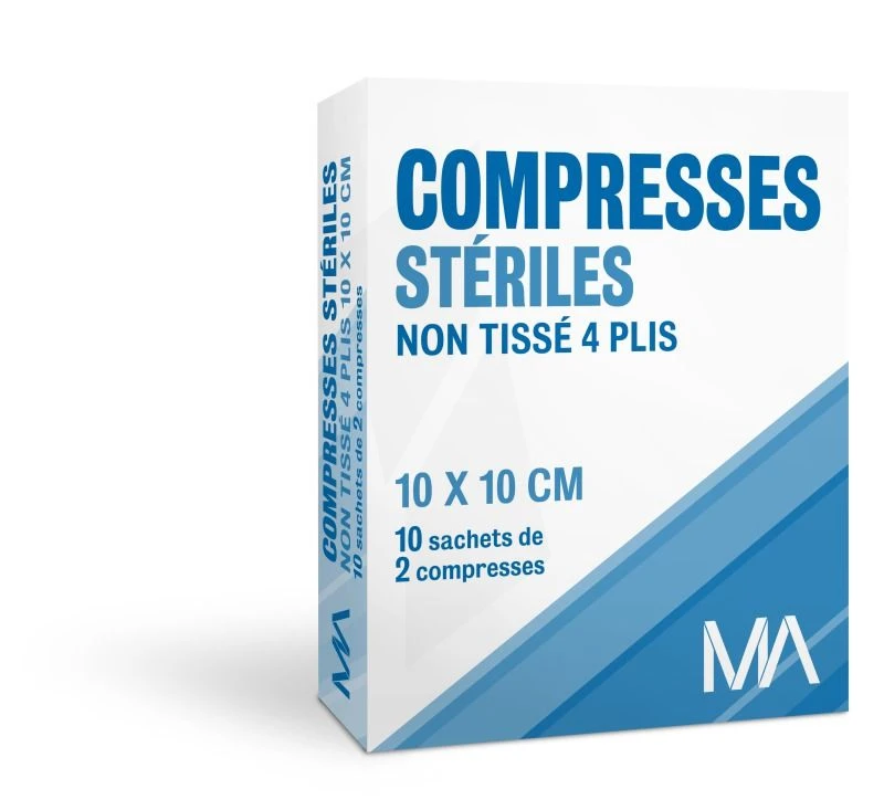 Sachet de 10 Compresses Stériles 10*10/12 plis RX (Carton de 70 sachets) –  Medquick professionnel