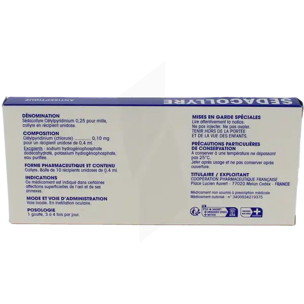 Sedacollyre Cetylpyridinium 0,25 Pour Mille, Collyre En Récipient Unidose
