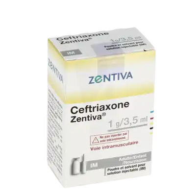 Ceftriaxone Zentiva 1 G/3,5 Ml, Poudre Et Solvant Pour Solution Injectable (im) à Paris