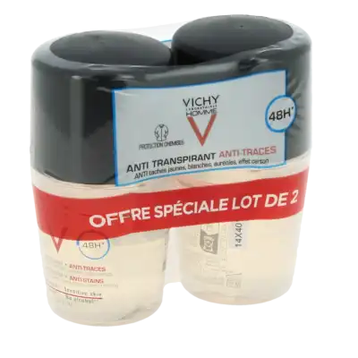 Vichy Homme Déodorant 48h Anti-transpirant Anti-traces Protection Chemise 2roll-on/50ml à PARIS