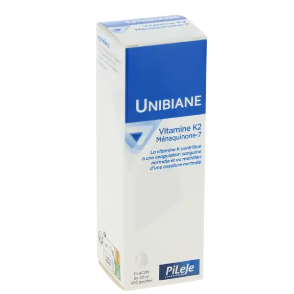 Pileje Unibiane Vitamine K2 Ménaquinone-7 Solution Buvable Flacon Compte-goutte 20ml