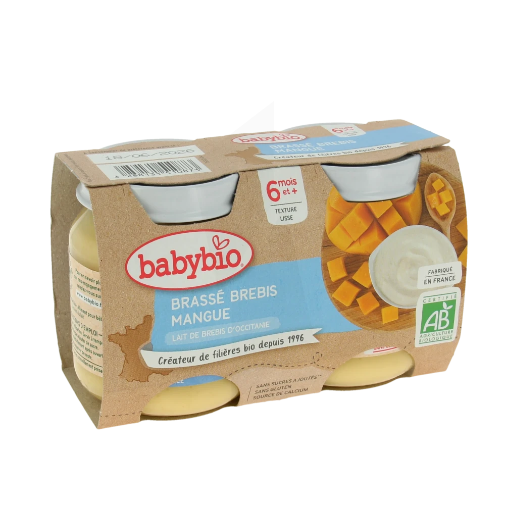 Babybio Alimentation Infantile Brassé Lait De Brebis Mangue 2pots/130g