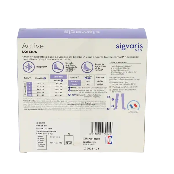 Sigvaris Active Loisirs Chaussette Classe 2 Homme Gris Anthracite Long L