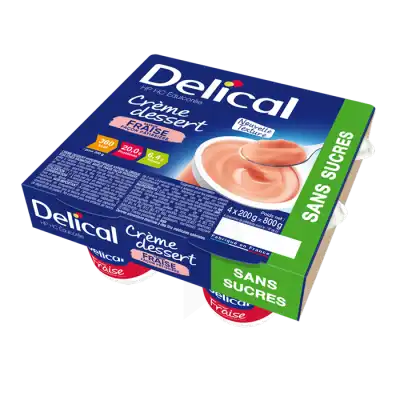 Delical Crème HP HC sans sucres Nutriment Fraise façon pâtissière 4Pots/200g