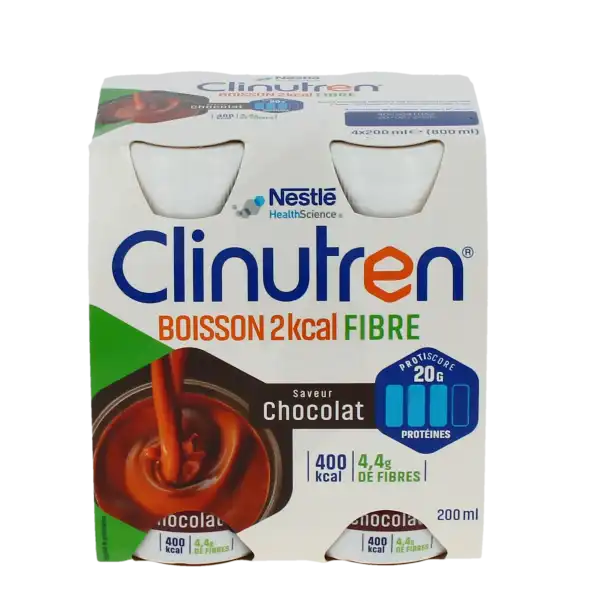 Clinutren Boisson 2 Kcal Fibres Nutriment Chocolat 4 Bouteilles/200ml