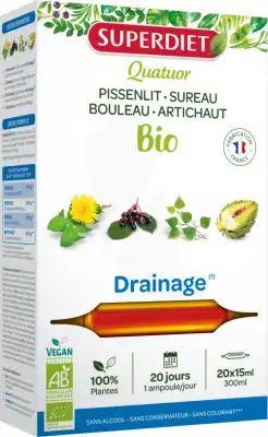 Superdiet Quatuor Bio Solution Buvable Drainage 20 Ampoules/15ml à Toulouse