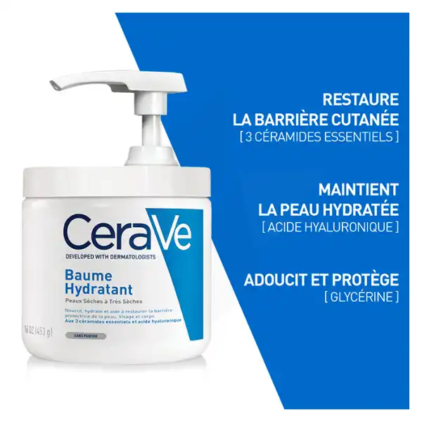 Cerave Baume Hydratant Visage Et Corps Pour Les Peaux Sèches à Très Sèches Flacon Pompe/473ml