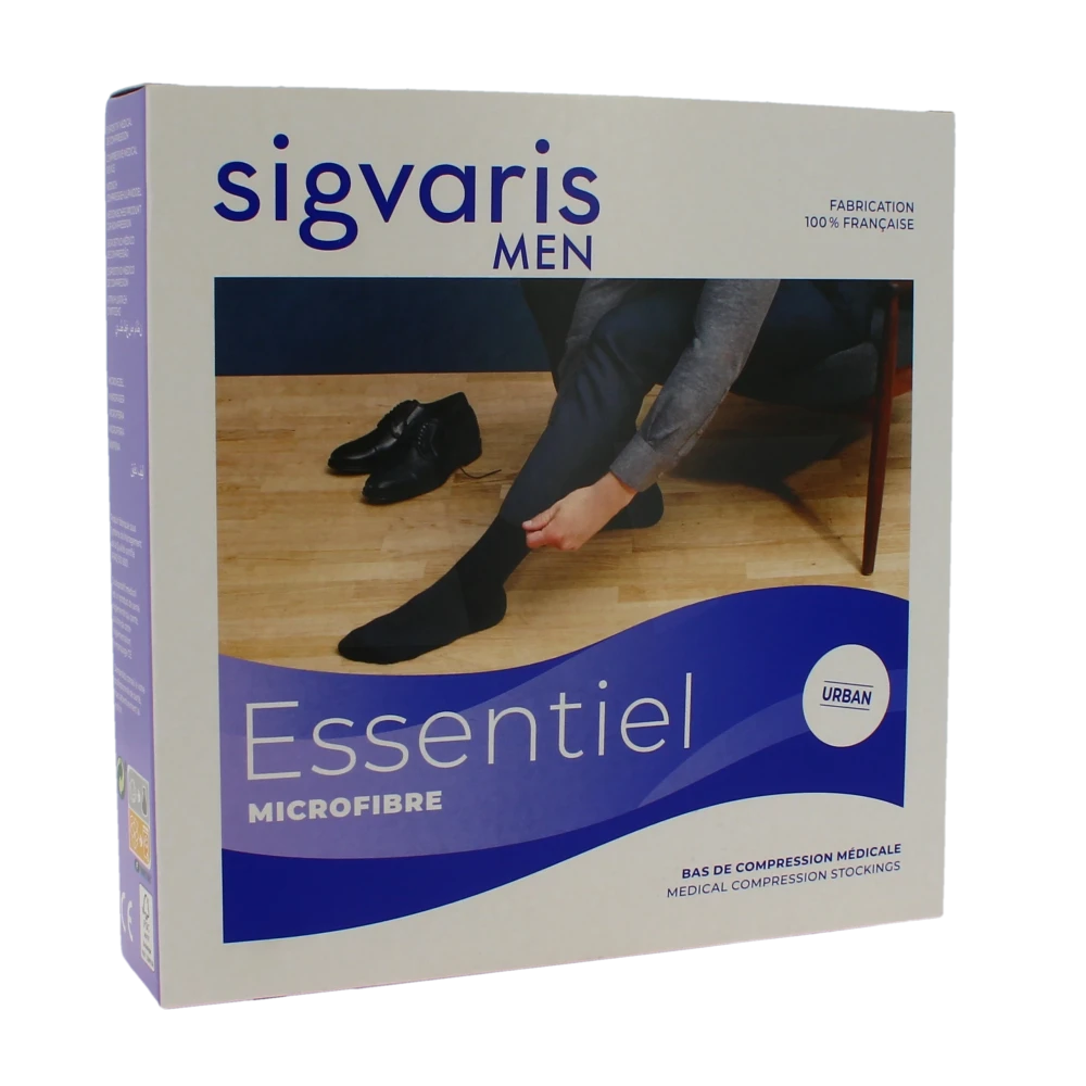 Sigvaris Essentiel Urban Microfibre Bas Auto-fixants Classe 2 Homme Noir Long L