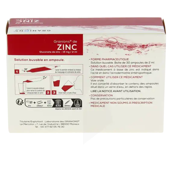 Granions De Zinc 15 Mg/2 Ml, Solution Buvable En Ampoule