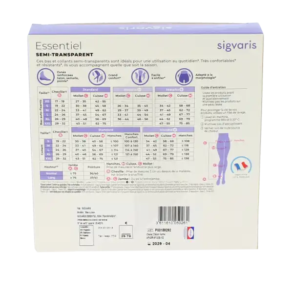 Sigvaris Essentiel Semi-transparent Bas Auto-fixants Po Femme Classe 2 Naturel Medium Normal