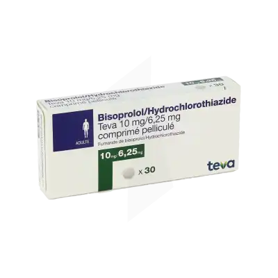Bisoprolol/hydrochlorothiazide Teva 10 Mg/6,25 Mg, Comprimé Pelliculé à Paris